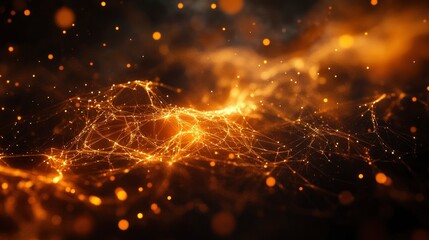 Wall Mural - golden network abstract digital landscape