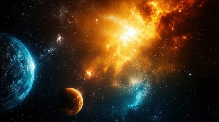 Wall Mural - celestial collision fiery nebula and planets in deep space