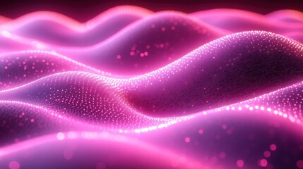 Fototapete - Abstract pink wave background with glowing particles.