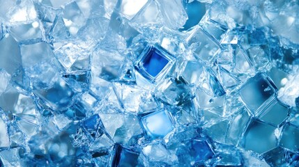 Poster - Close-up of shattered, translucent blue ice pieces.