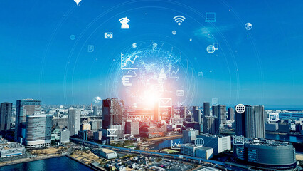 Leinwandbilder - city, network, communication, technology, aerial view, society, sns, app, icon, global, internet, we