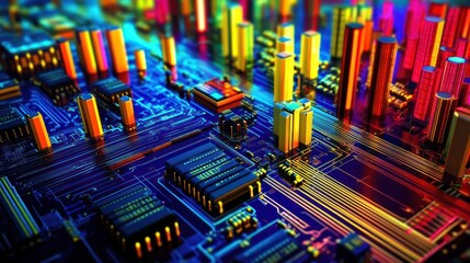 Poster - Colorful abstract circuit board design, technology background.
