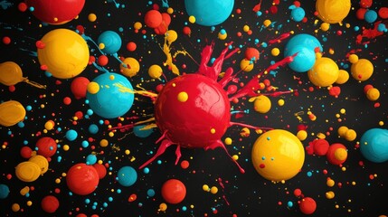 Aufkleber - Colorful paint spheres exploding against black background.