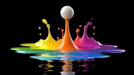 Aufkleber - Colorful paint splashes with a white sphere on black background.