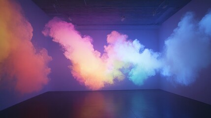 Poster - Colorful smoke clouds projected on a wall in a dark room.