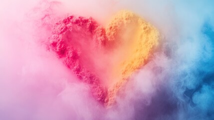 Fototapete - Colorful smoke forming a heart shape against a pastel background.