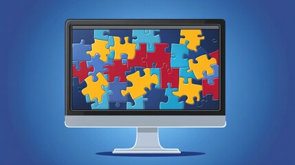 Aufkleber - Computer screen displaying colorful puzzle pieces, representing problem-solving or teamwork.