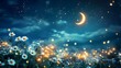 © tolem929 - Magical night flowers under a crescent moon