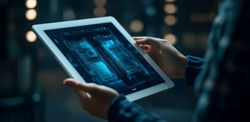 Woman Using Tablet with Futuristic Interface