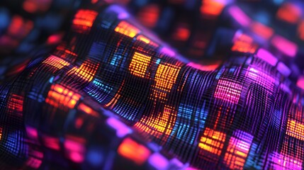 Wall Mural - a neon cybernetic woven pattern, with glowing circuits interlaced like a futuristic textile