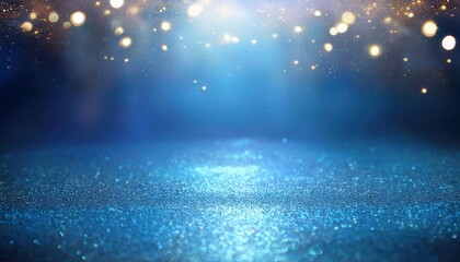 Poster - dreamy blue sparkling background with shimmering bokeh lights for magical event design or digital artwork