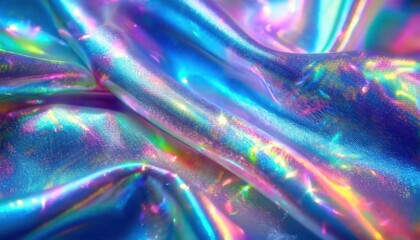 Aufkleber - iridescent holographic fabric with shimmering folds in blue, pink, and purple tones for digital background and design 

