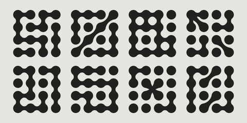 Wall Mural - metaball geometric pattern set of abstract rounded shapes - black minimalist squares with flowing or