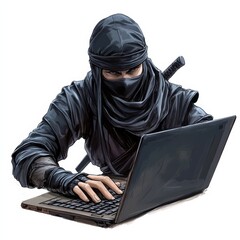 Leinwandbilder - Ninja Hacker: A stealthy warrior uses modern tech to infiltrate digital realms. He's skilled with both sword and keyboard.