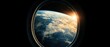 © TPS Studio - A breathtaking view of Earth from a spacecraft window, showcasing the planet's curvature and the sun rising on the horizon.