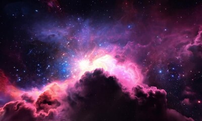 Wall Mural - Majestic cosmic nebula with vibrant pink and purple hues swirling in deep outer space.