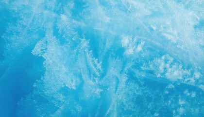 Poster - textured frozen ice surface with intricate frost patterns in vibrant blue tones, perfect for winter themed designs and background