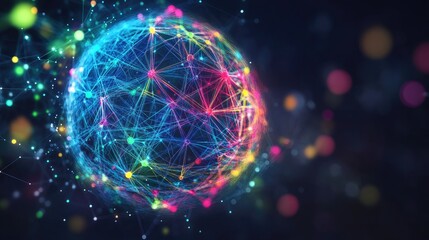 Poster - A vibrant, abstract sphere with colorful nodes and connections radiating from its core, representing interconnected ideas or data networks