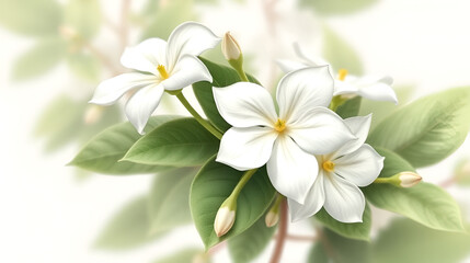 Detailed Botanical Illustration of White Jasmine Flowers the AI Image Generator,