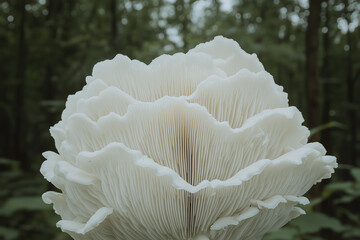 Poster - Close up of white mushroom in forest with natural texture and detail
