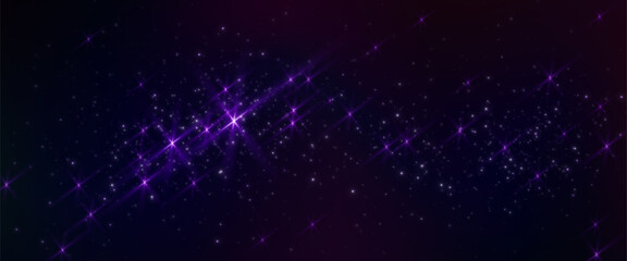 Wall Mural - dark night sky background with sparkling stars. vector realistic illustration of black space with ma