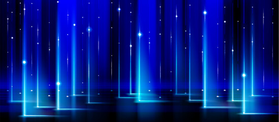 Wall Mural - ai future data lines with glowing vertical beams on dark blue background. neon lights in digital net