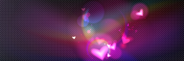 Wall Mural - pink glowing heart shapes with colorful light flare. luminous transparent elements for romantic atmo