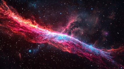 A long red and blue line of stars in the sky