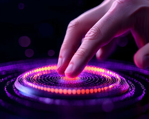 Wall Mural - fingertip activates glowing futuristic interface