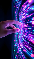 Wall Mural - fingertip touches vibrant digital light vortex