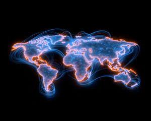 Wall Mural - glowing digital world map, global network connections