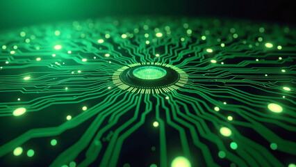 Aufkleber - Abstract Green Digital Circuit Board with Glowing Connections