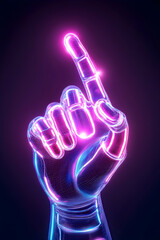 Wall Mural - neon robotic hand pointing, digital art background