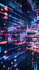 Digital Data Flow Visualization: An abstract representation of data streams and digital information with a dynamic grid, conveying the complex movement and interconnectedness of modern technology.