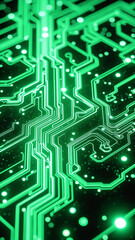 Fototapete - Abstract Green Digital Circuit Board with Glowing Connections