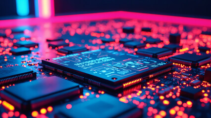 Poster - Bright Digital Circuits Radiating Energy in a Futuristic Neon Setting Background