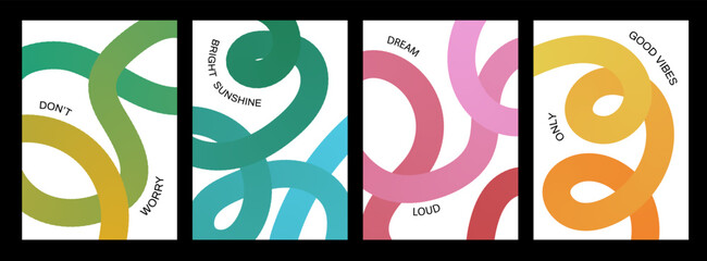 Wall Mural - set of color abstract banner with gradient curvy line a. background with scribble squiggle. wave lin