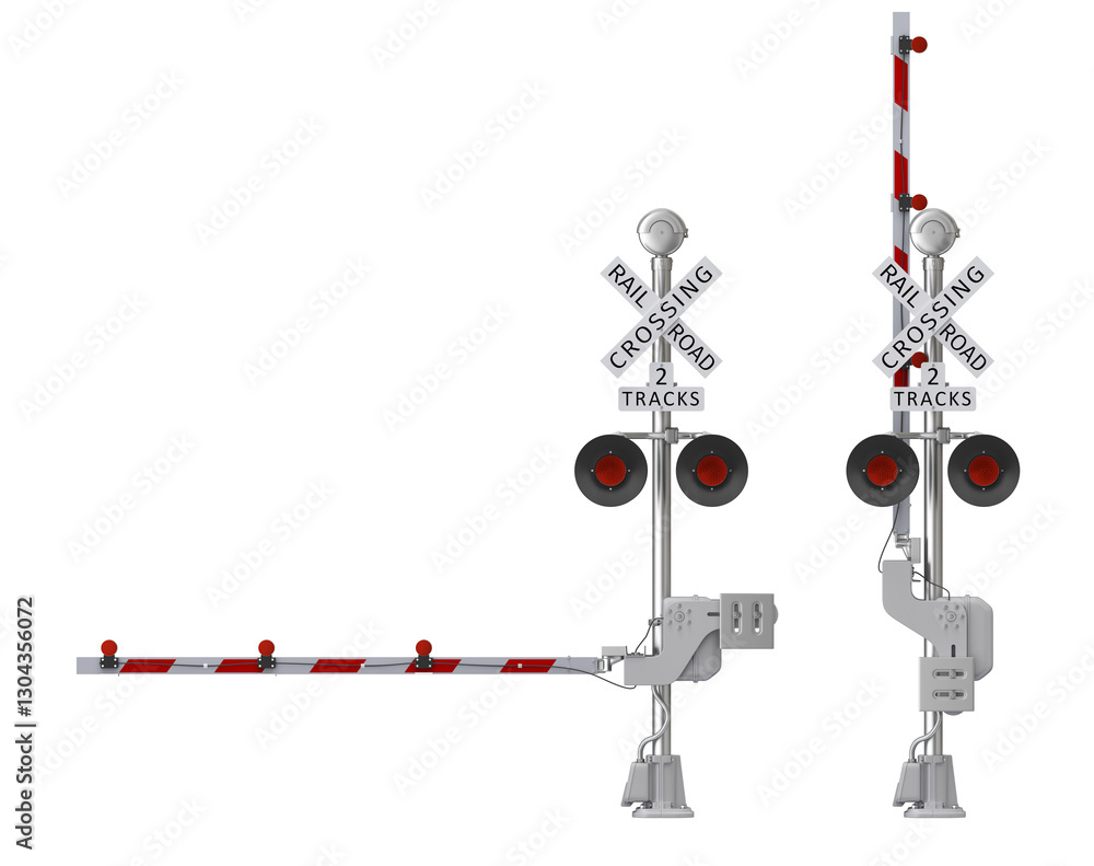 Crossing Ramp With Rotor Raised and lowered ramp at a railway crossing isolated on transparent ...