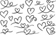 © Kati Moth - Calligraphic heart line art vector doodle set, hand draw swirly flourishes love symbol set, frame and divider element collection