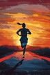 © Artem Zatsepilin - silhouette of triumphant female runner in sportswear celebrating victory with raised hands on sunset, illustration. sports inspiration, fitness motivation and athletic achievement