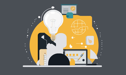 AI Content Creation and Innovation Concept in Flat Minimalist Vector Style