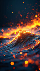 Aufkleber - Abstract Digital Wave With Glowing Orange And Yellow Light Particles