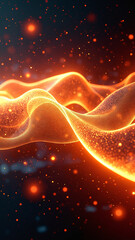 Aufkleber - Abstract Digital Wave With Glowing Orange And Yellow Light Particles