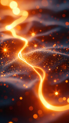 Aufkleber - Abstract Digital Wave With Glowing Orange And Yellow Light Particles
