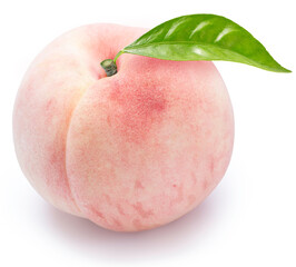 Wall Mural - peach fruit with leaf isolated on white background, fresh peach on white background with work path.