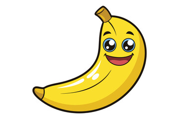 Poster - Vector illustration of a cheerful banana character with a big smile set against a light green background