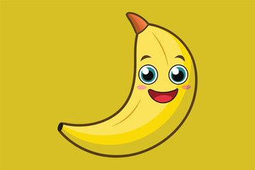 Poster - Vector illustration of a cheerful banana character with a big smile set against a light green background