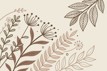 Poster - Elegant vector illustration of diverse plants and leaves in soft tones designed for a nature-inspired decor or branding project
