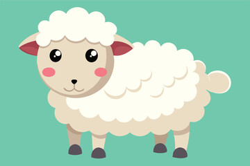 Poster - Cute cartoon sheep illustration with fluffy white wool and a cheerful expression on a vibrant turquoise background