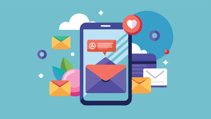 Aufkleber - Illustration of a smartphone displaying messages and an envelope icon surrounded by various colorful notification bubbles on a vibrant background